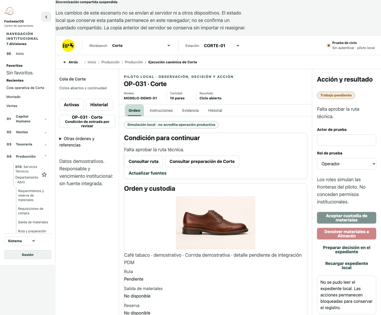 Workbench de FootwearOS explorado por zonas funcionales